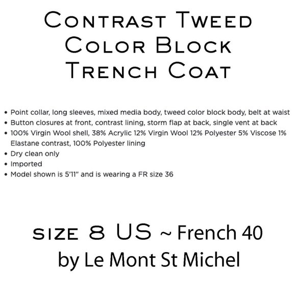 NEW Coat by Le Mont St Michel Trench style size 8 - Picture 4 of 12